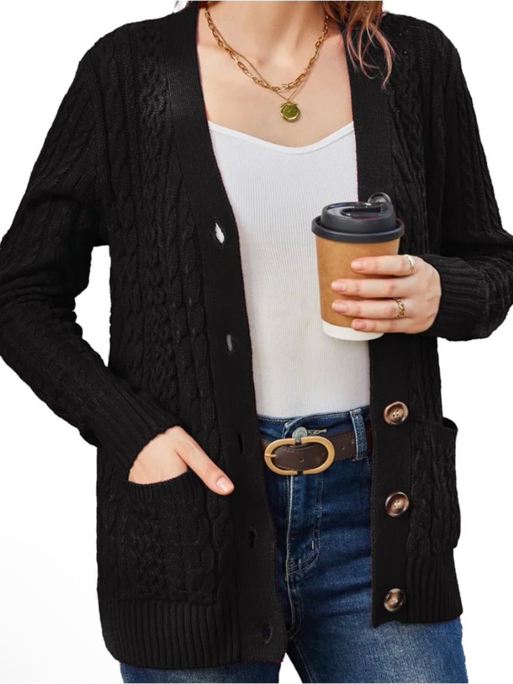 Cable Knit Button-Front Cardigan Sweater- Small